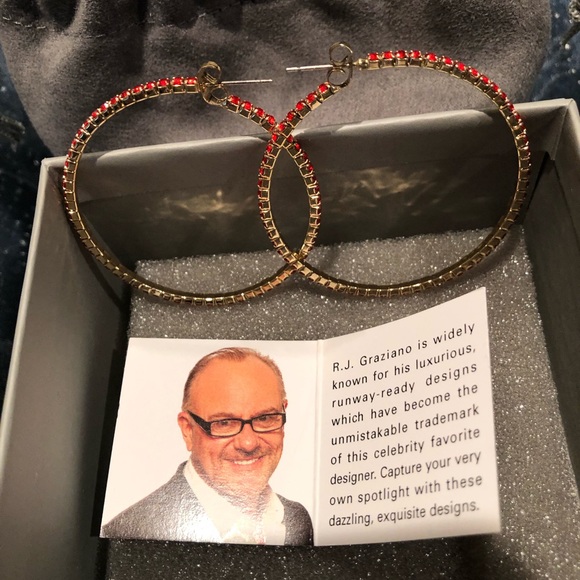 RJ Graziano 2” Red Crystal Hoops - Picture 5 of 8